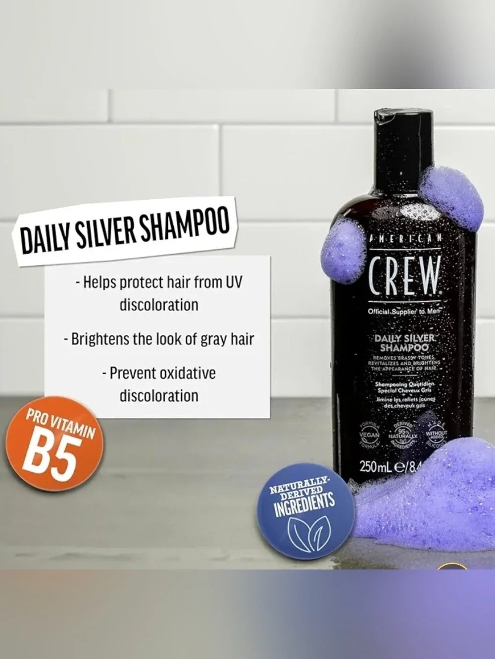 Four American Crew Mens Daily Silver Shampoo for Men — 250ml Bundle New Salon